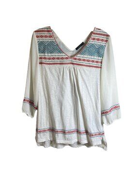 THML Boho Aztec Western Embroidered Women’s Medium Blouse Shirt Anthropologie